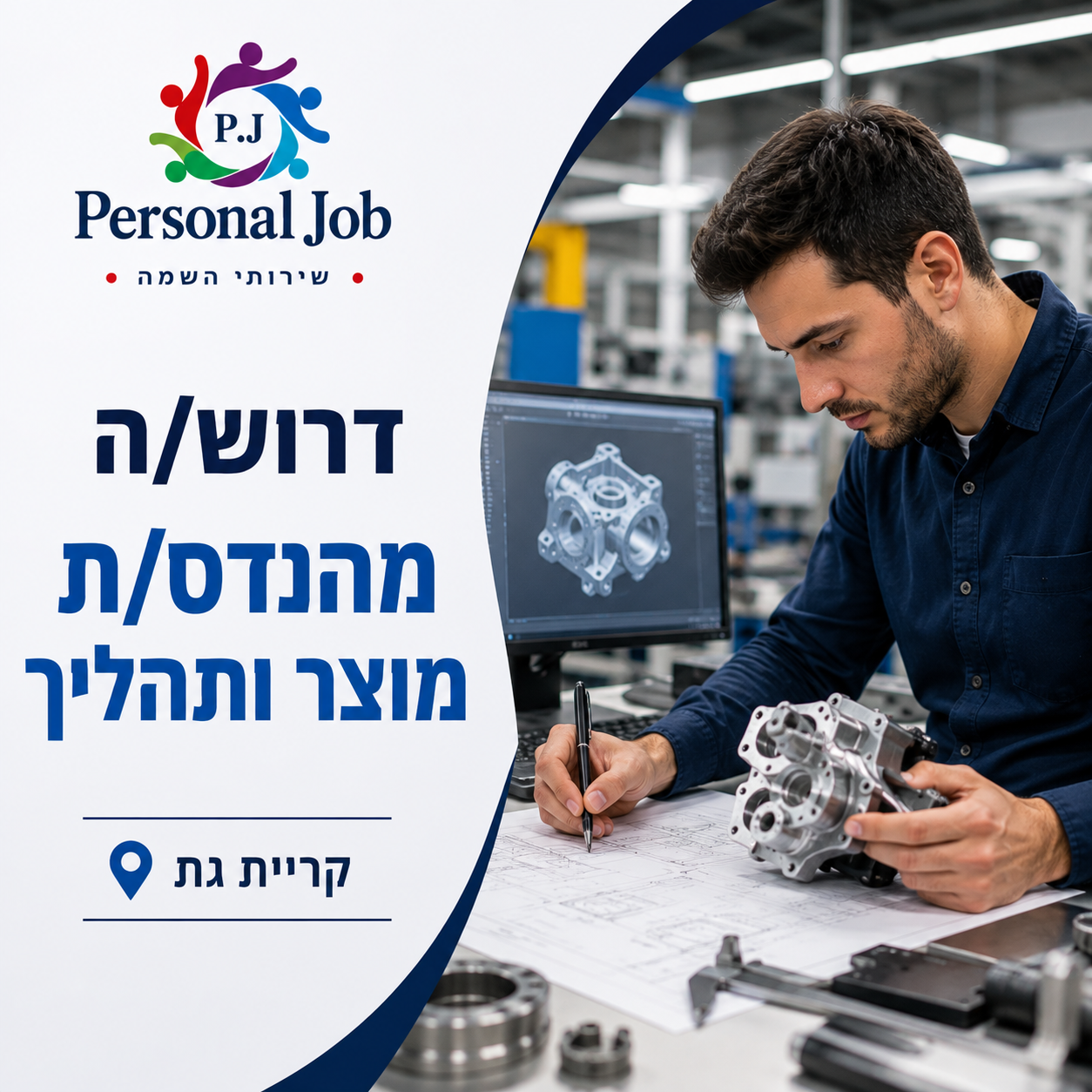 ⚙️ לחברה מובילה בקריית גת דרוש/ה מהנדס/ת מוצר ותהליך
